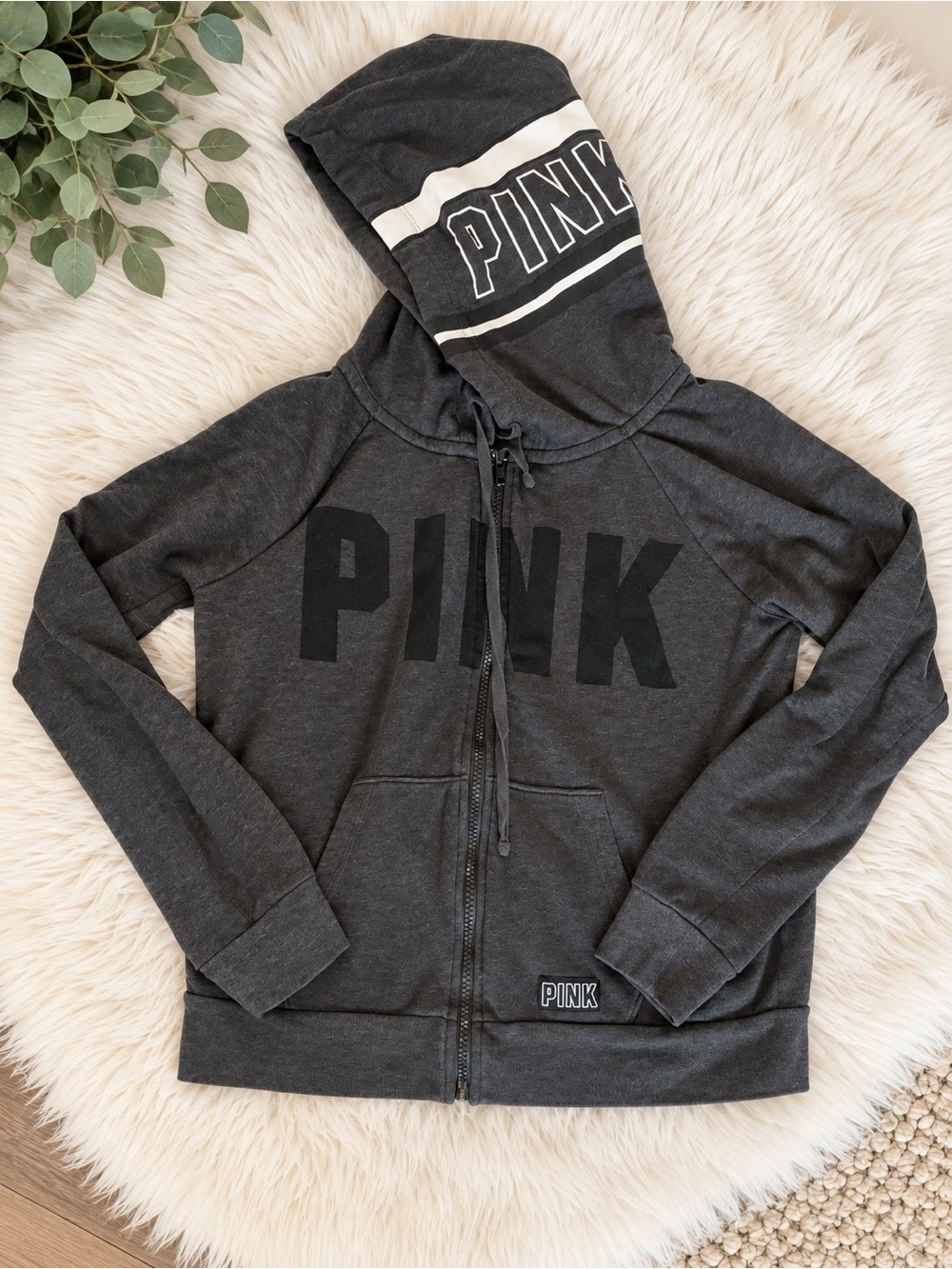 PINK Victoria's Secret Charcoal Gray Zip-Up Hooded Jacket